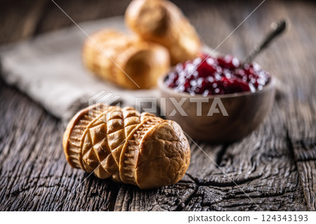 Oscypki - Traditional salty smoked cheese made from sheep's milk from the Polish region of Zakopane under the High Tatras 124343193