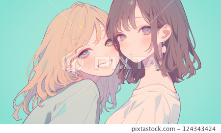 兩個女性朋友的插圖(生成的AI圖像) 兩個女性朋友的插圖(生成的AI圖像) 124343424