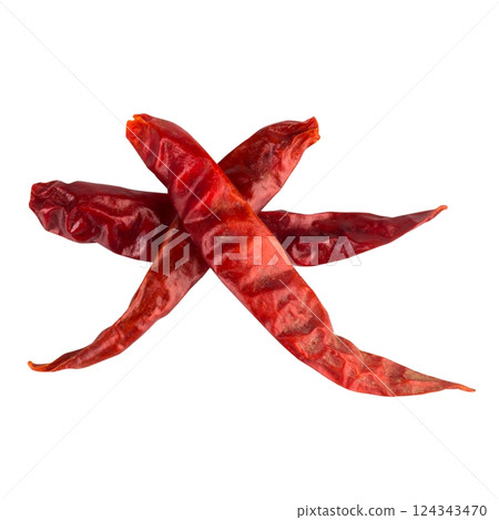 Dried chili isolated on white background pile 124343470