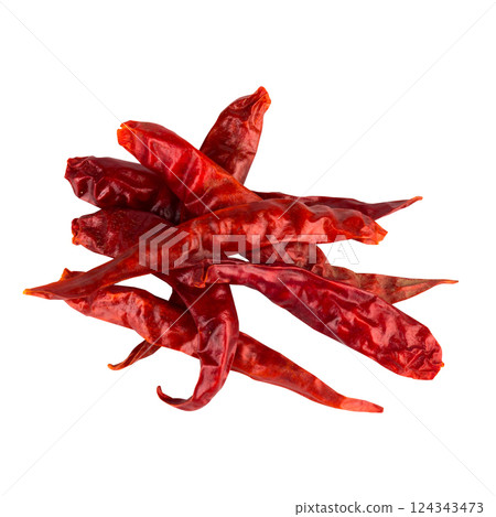 Dried chili isolated on white background pile Dried chili isolated on white background pile 124343473
