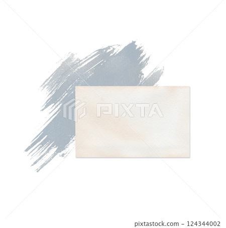A piece of paper on a gray brush stroke background is hand-drawn. Watercolor illustration on a white background. A frame for your inscription. 124344002