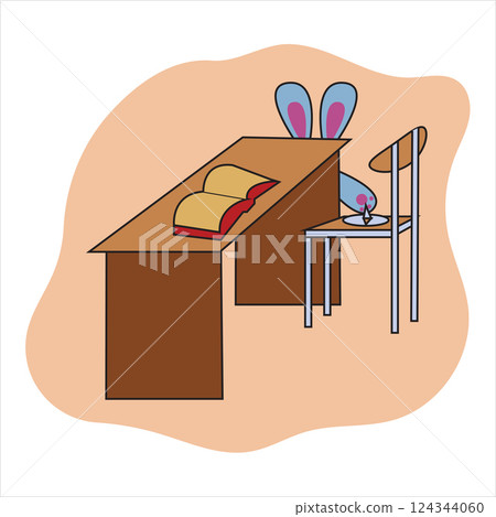 Bunny puts a pushpin on a chair. Vector illustration. 124344060