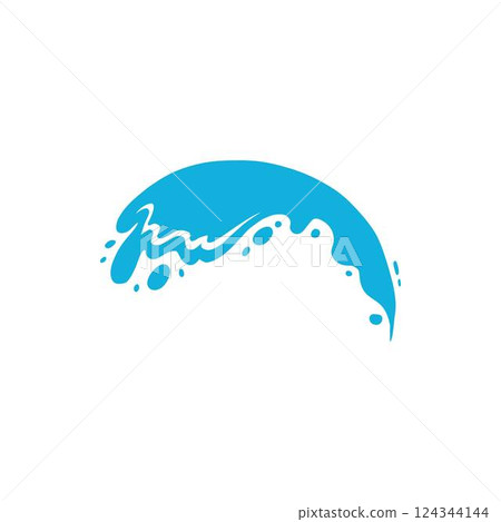 Water splash silhouette. Cartoon liquid water drops, flows and waves, black aqua splashes flat vector illustration icon. Water splash silhouettes on white backbround 124344144