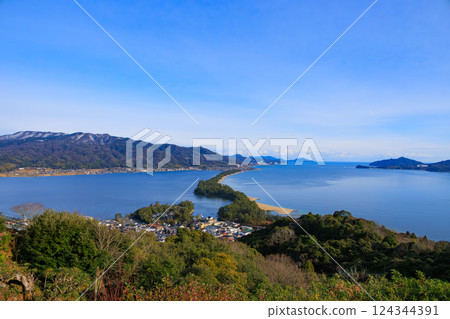Amanohashidate, one of Japan's three most scenic spots, seen from a high vantage point Amanohashidate, one of Japan's three most scenic spots, seen from a high vantage point 124344391