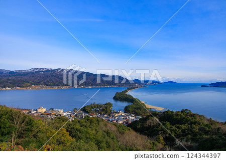 Amanohashidate, one of Japan's three most scenic spots, seen from a high vantage point Amanohashidate, one of Japan's three most scenic spots, seen from a high vantage point 124344397