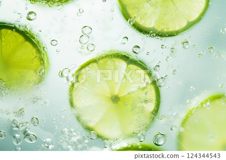 Ice cubes and lime on a white background and with soft shadow 124344543