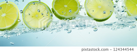 Ice cubes and lime on a white background and with soft shadow 124344544