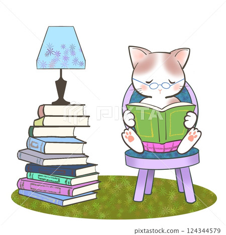 Illustration of a reading cat Illustration of a reading cat 124344579