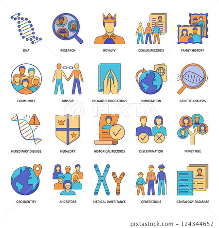 Genealogy and family history flat icon set 124344652