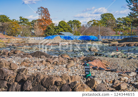 Autumn scenery of the ruins of Sunpu Castle's castle tower at Sunpu Castle Park in Shizuoka City (Shizuoka Prefecture) Autumn scenery of the ruins of Sunpu Castle's castle tower at Sunpu Castle Park in Shizuoka City (Shizuoka Prefecture) 124344655