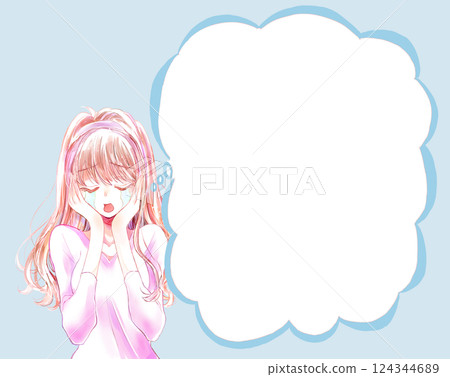 Crying woman cloud shaped speech bubble Crying woman cloud shaped speech bubble 124344689