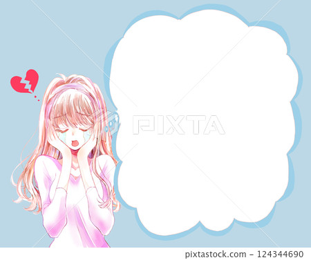 哭泣的女人，破碎的心，雲狀的對話泡泡 124344690