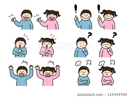Boy and girl facial expression set, upper body 124344704