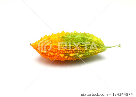 Momordica charantia isolated on a white background. Ripe whole fruits of bitter melon Momordica charantia isolated on a white background. Ripe whole fruits of bitter melon 124344874