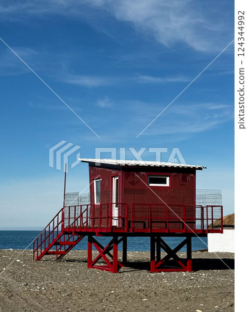 Elevated Lifeguard Hut on Beach with Ocean View 124344992
