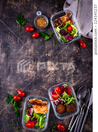 Meal prep concept. Healthy food in container. Meal prep concept. Healthy food in container. 124345237