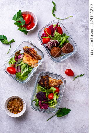 Meal prep concept. Healthy food in container. Meal prep concept. Healthy food in container. 124345259