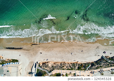 Aerial view of turquoise bay of Mediterranean Sea 124345328