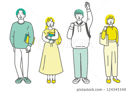 一群男女大學朋友互相揮手 124345349