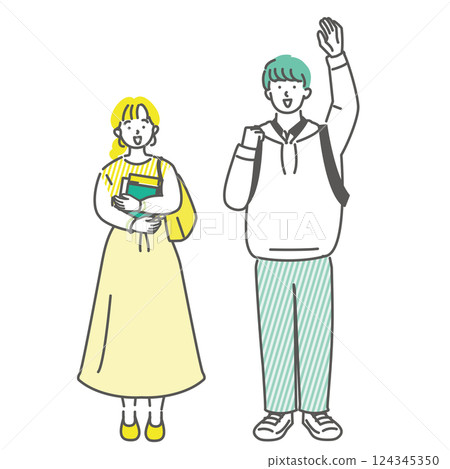 男女大學生朋友互相揮手 男女大學生朋友互相揮手 124345350