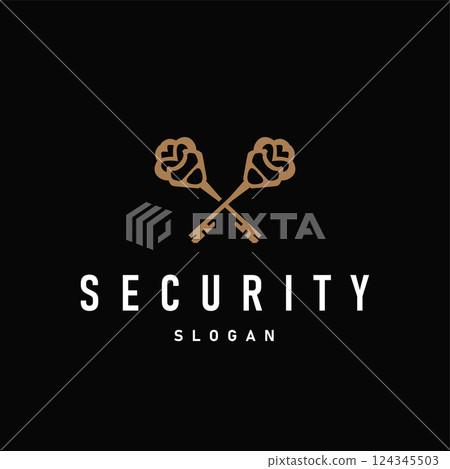 Key logo design with vintage retro concept security key button illustration simple minimalist template 124345503