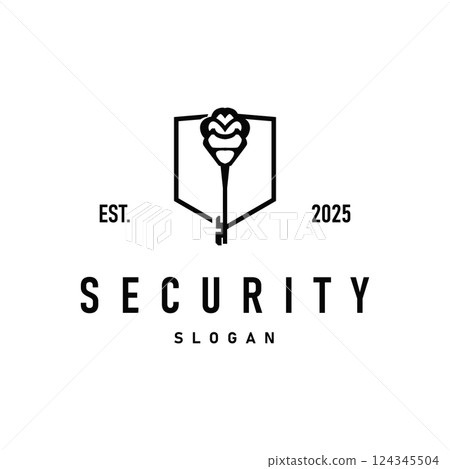 Key logo design with vintage retro concept security key button illustration simple minimalist template 124345504