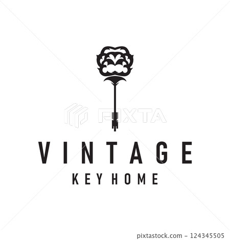 Key logo design with vintage retro concept security key button illustration simple minimalist template 124345505