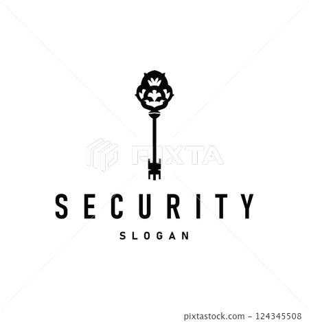 Key logo design with vintage retro concept security key button illustration simple minimalist template 124345508