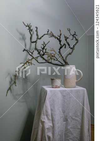 Minimalist Branch Arrangement In Ceramic Pitcher 124345621