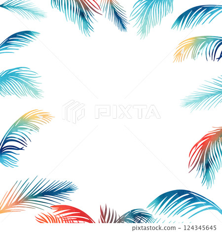 Frame with palm leaves. hand drawn. Not AI, Vector illustration 124345645
