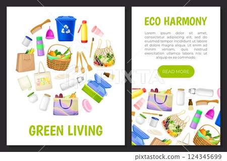 Zero Waste Object and Reusable Product Banner Design Vector Template Zero Waste Object and Reusable Product Banner Design Vector Template 124345699