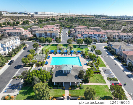 Aerial view of middle class community identical condominium, Oceanside, South California Aerial view of middle class community identical condominium, Oceanside, South California 124346065