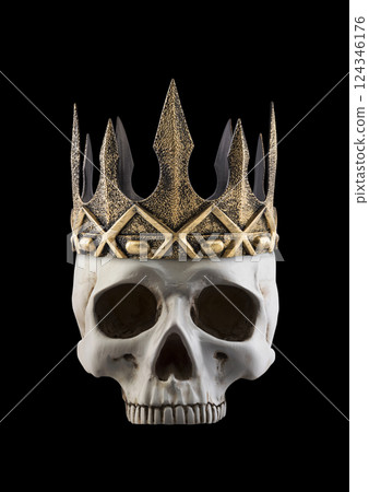 Human skull with ancient golden crown isolated on black background 124346176