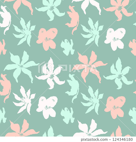 Seamless pattern with hand drawn pastel flowers 124346180