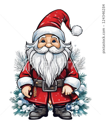 Christmas Gnome Santa Claus On white Background. Cute Cartoon 124346284
