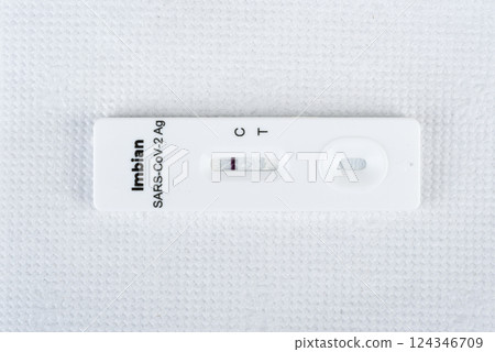 Close-up of a negative rapid covid test. 124346709