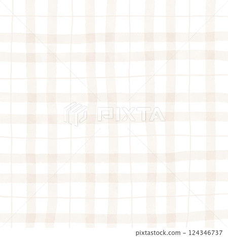 Beige Brown Plaid Gingham Hand Drawn Background Pattern Overlay 124346737