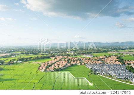 Land and concept of value to decrease, reduction or low. Land and concept of value to decrease, reduction or low. 124347945