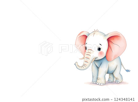 Cute little elephant in watercolour technique. Vector illustration. 124348141
