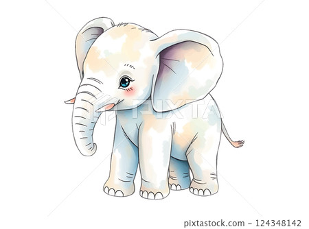 Cute little elephant in watercolour technique. Vector illustration. 124348142
