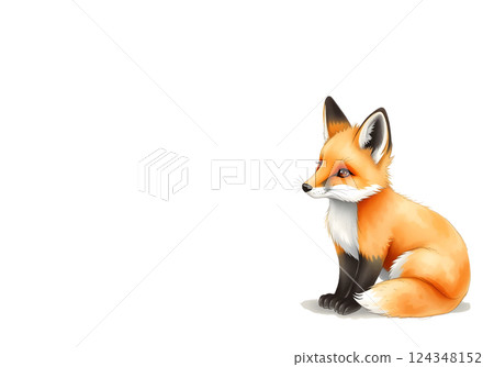Cute little fox in watercolour technique. Vector illustration. 124348152