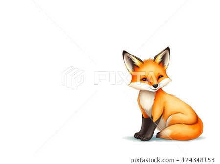 Cute little fox in watercolour technique. Vector illustration. 124348153