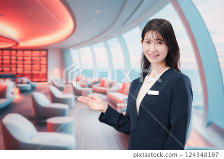 在郵輪上工作的年輕女船員 124348197