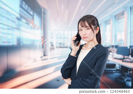 A female telephone operator with a troubled expression A female telephone operator with a troubled expression 124348463