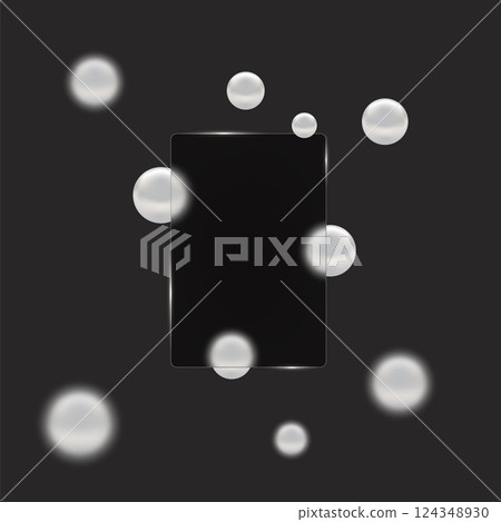 Vector glassmorphism. Space for text, banner. Transparency effect. Place for awesome title. Glass morphism frame. Set of white pearl spheres 124348930