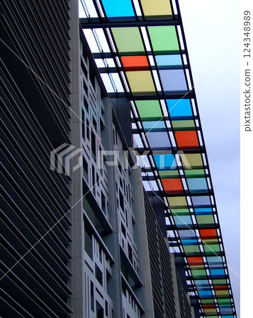 Colorful graphic on a building Colorful graphic on a building 124348989