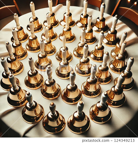 Sparkling tones — the beauty of handbells lined up 124349213