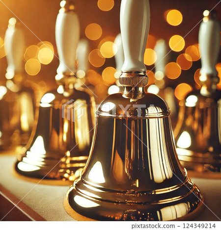 Sparkling tones — the beauty of handbells lined up 124349214