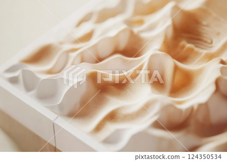 Beige creamy texture forming abstract waves, macro photography of food dessert 124350534