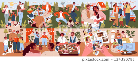 Family Day celebration with various activities highlighting togetherness and joy. Families engage in picnics, games, storytelling, and sharing memories that foster strong bonds and lasting connections 124350795